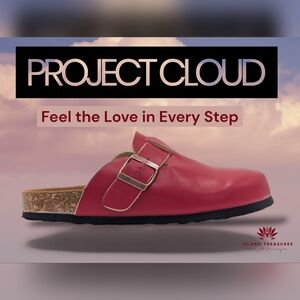 Project Cloud Sz US 6.5 EU 36.5 Red Slip-On Memory Foam Clogs Leather Cork Sole